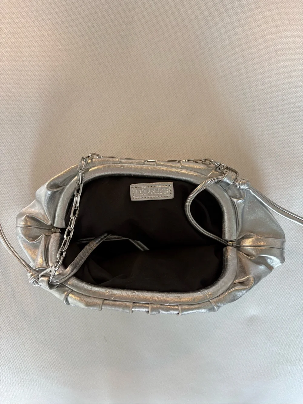Express Silver Metallic Chain-Handle Women's Clutch Bag